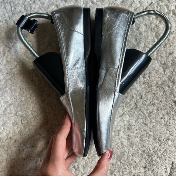 Array: Freedom Metallic Silver Slip On Elongated Square Toe Loafers Size 7.5 - Picture 5 of 12